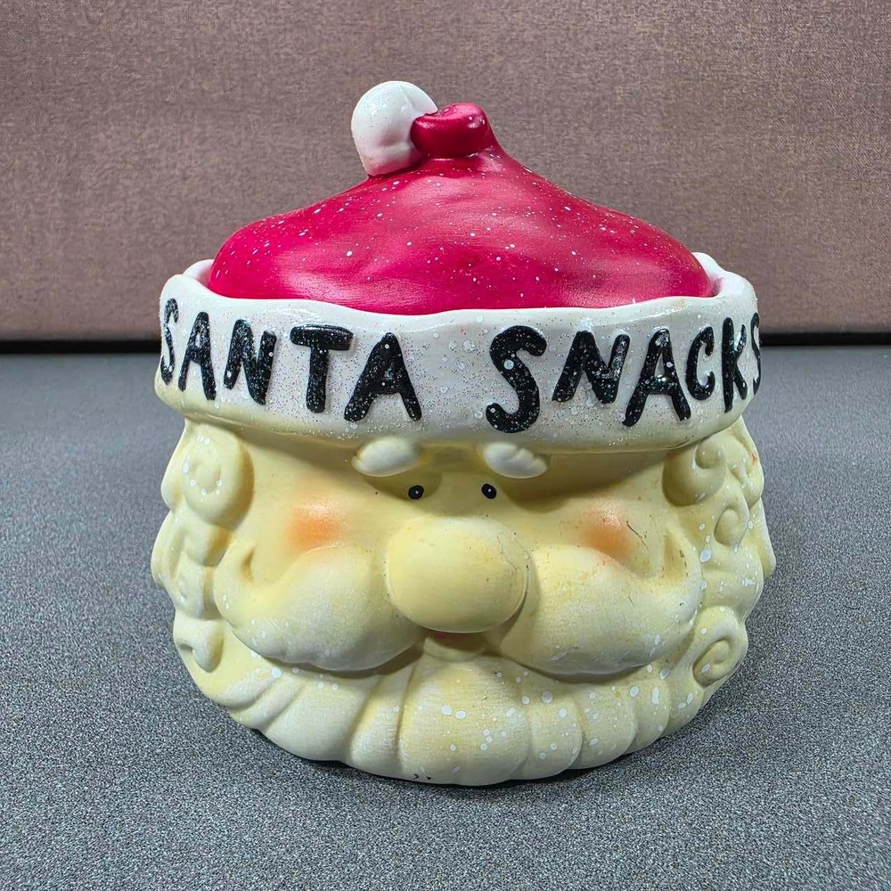 "Santa Snacks" Cookie Jar By Kirkland Red Good Ceramic Holiday Decor